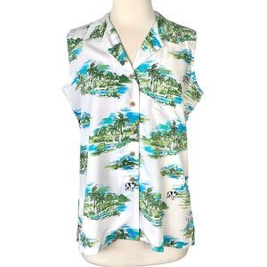 NWT Vintage 90’s Authentic Big Dogs Sleeveless Button Down Collared Tropical Top